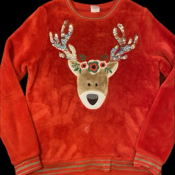 Red Reindeer Sweater with Sequin Antlers - Picture 2 of 3